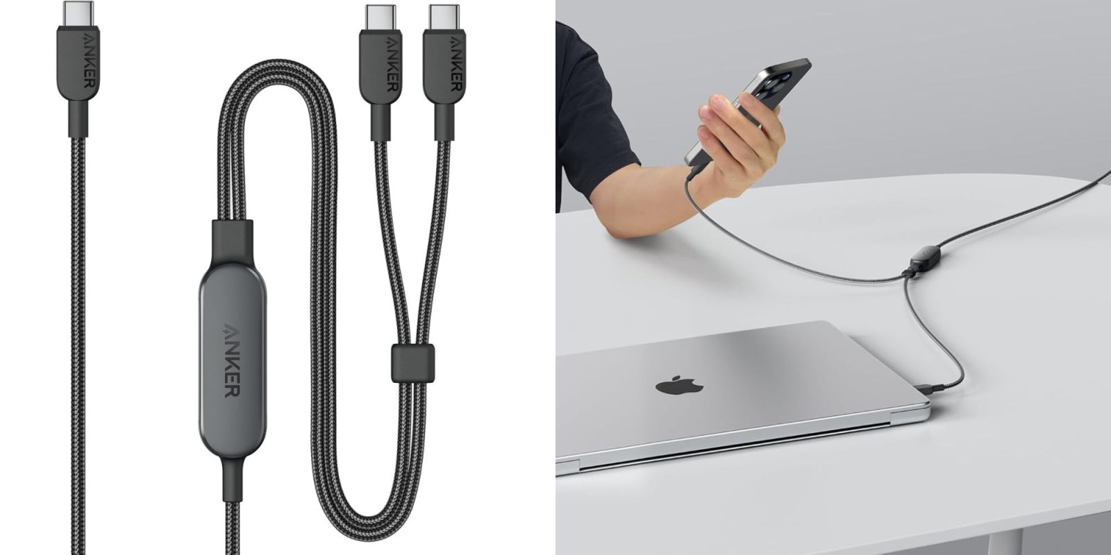 Image showing renders of Anker's 2-in-1 USB-C cable in black.