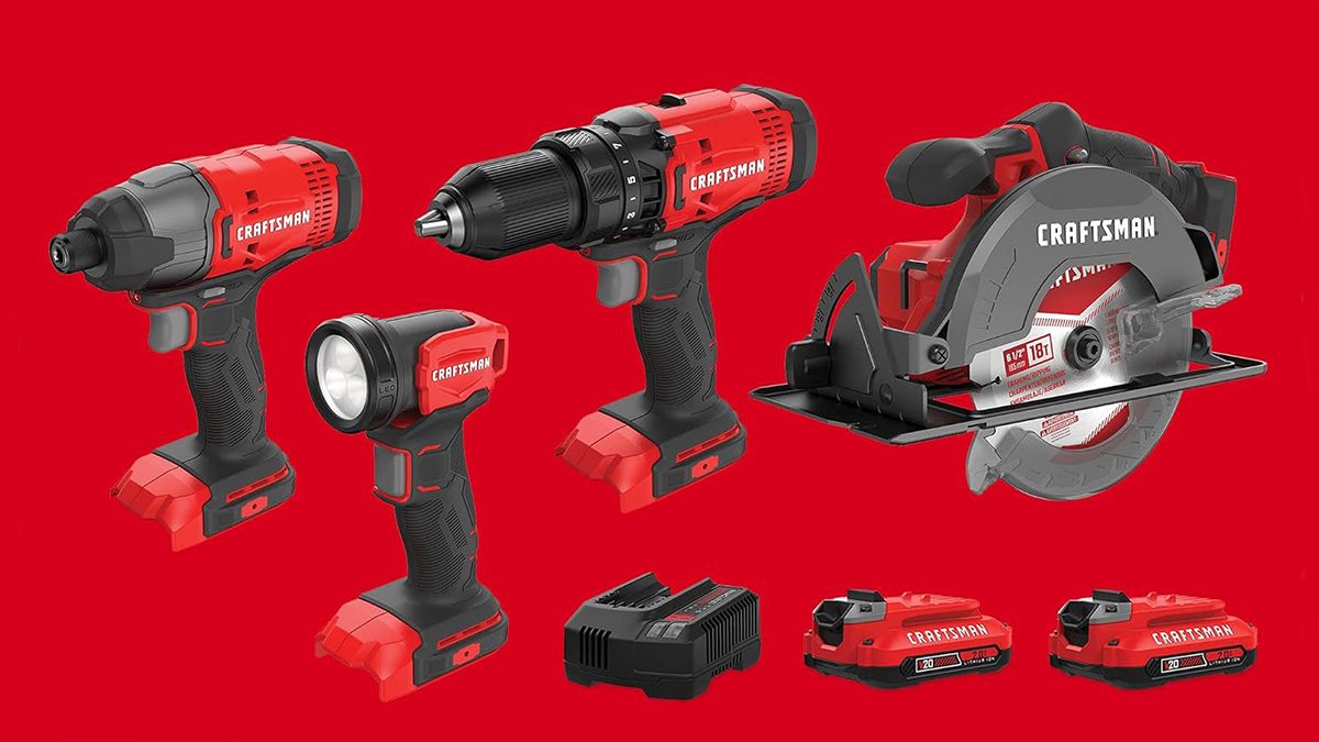 A group of red and black power tools