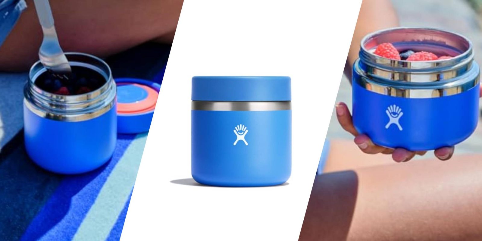 A collage of a blue bottle