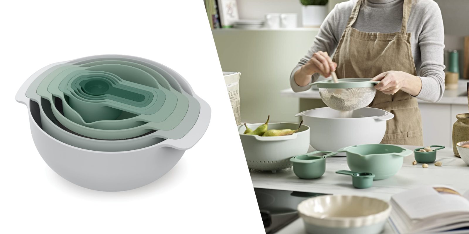 A woman mixing food in a kitchen