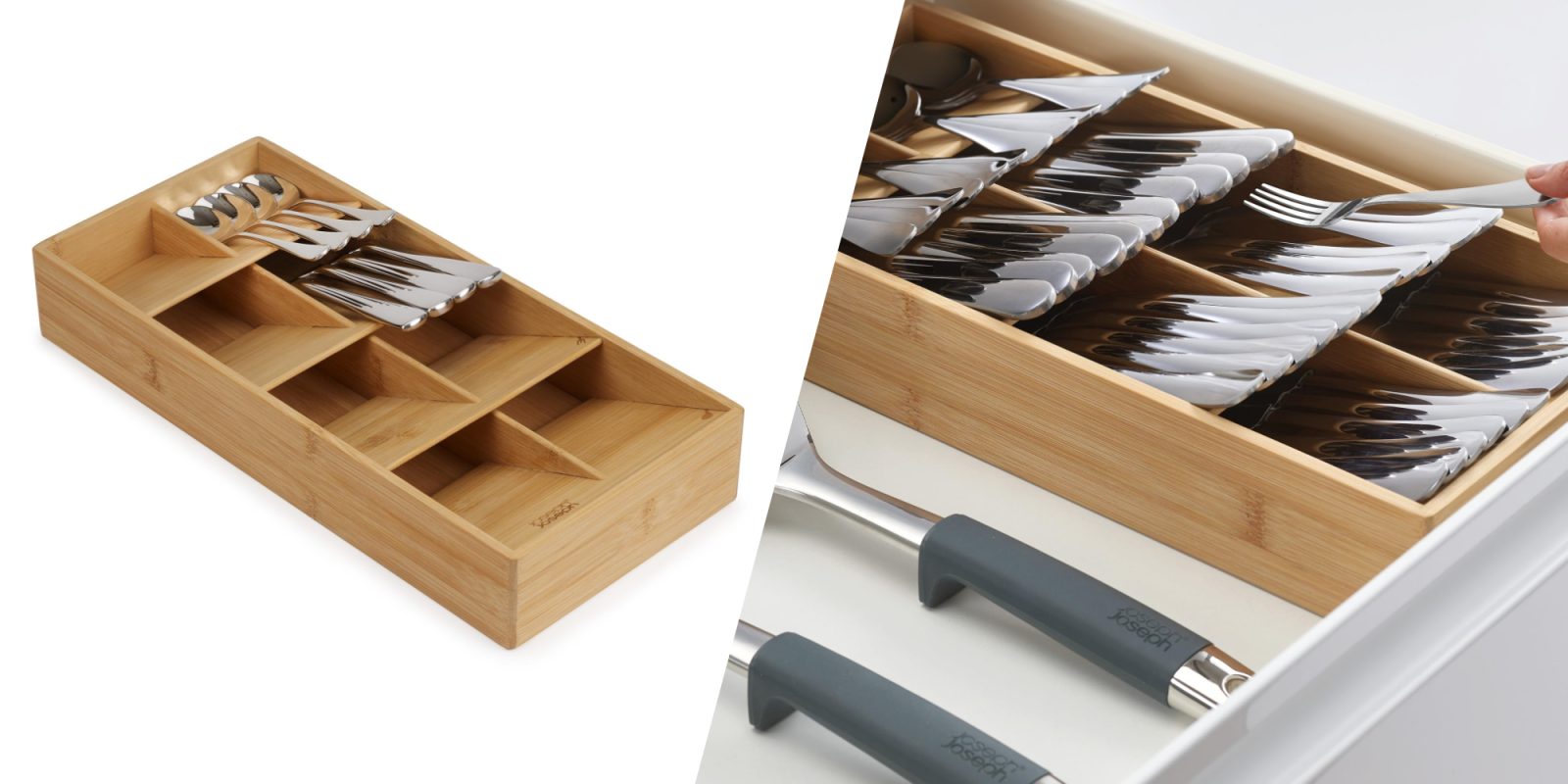 A wooden box with silverware in it