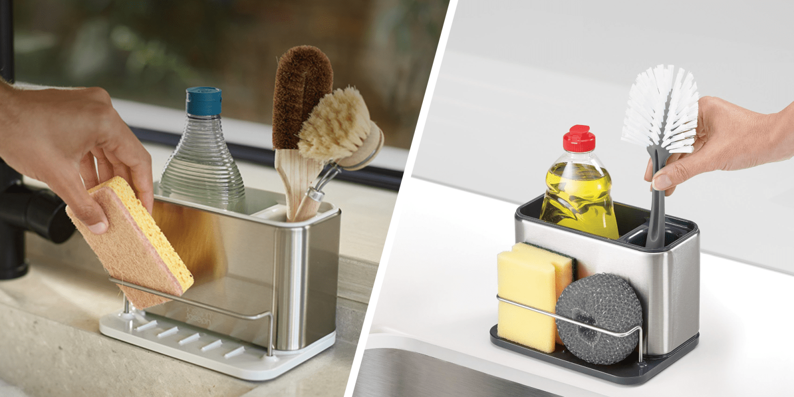 A close up of a dishwashing brush