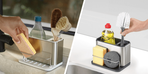 A close up of a dishwashing brush