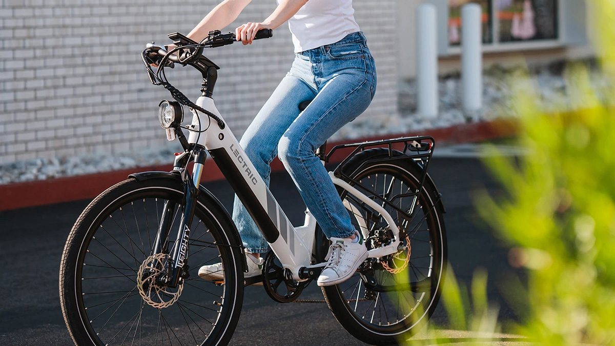 A woman riding a bike