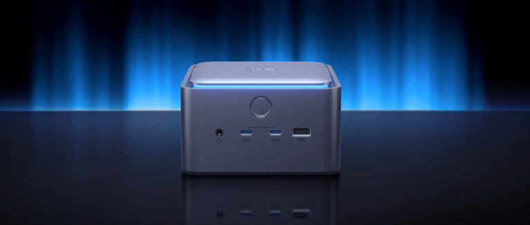 A rectangular electronic device with blue lights