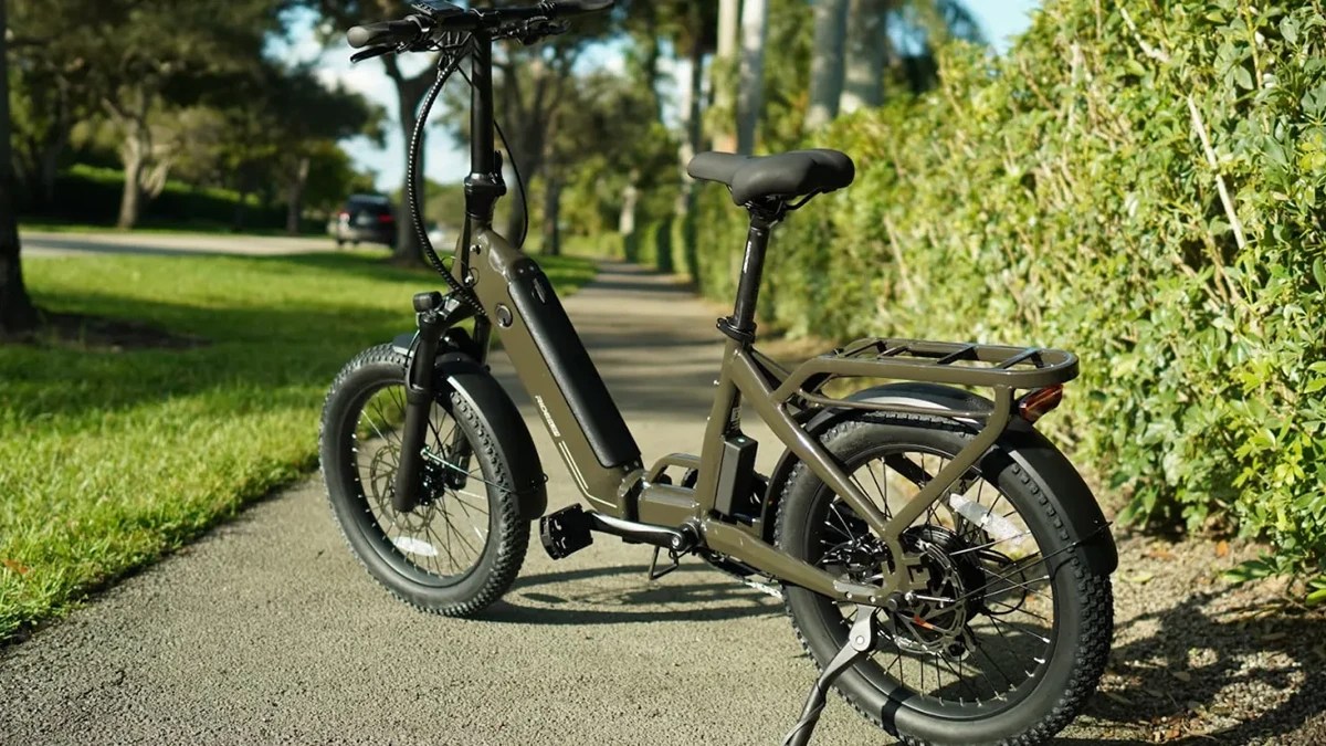 A bicycle parked on a path