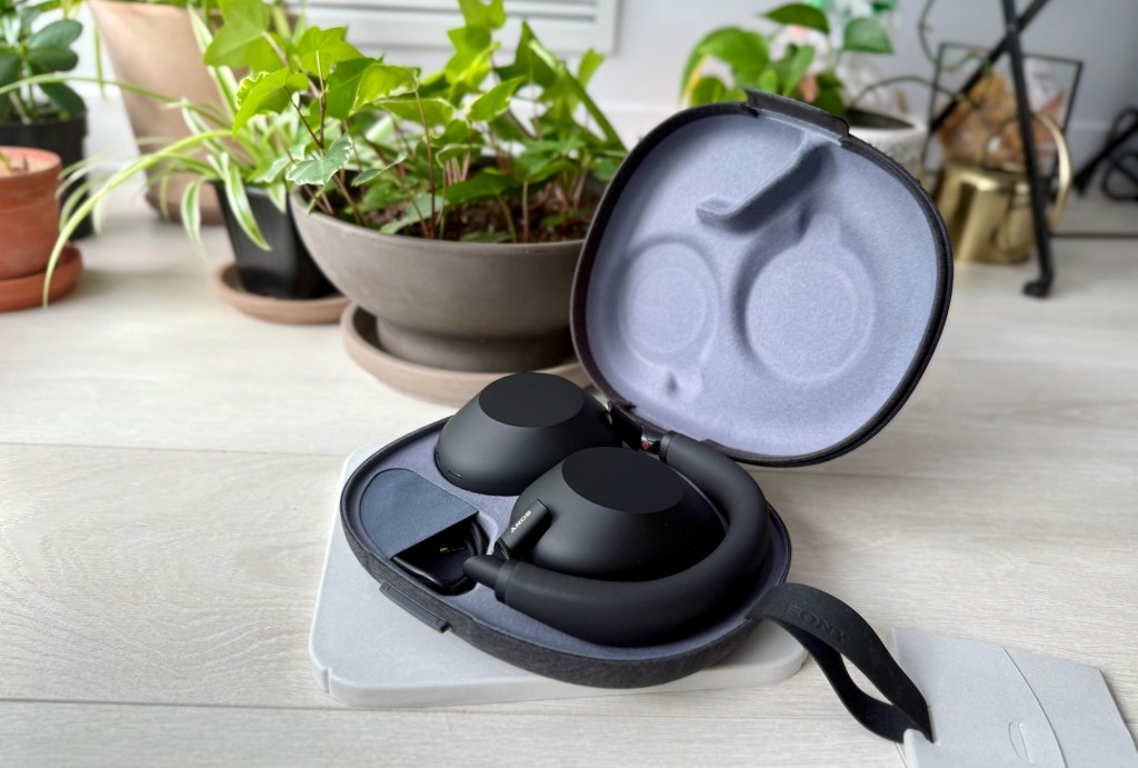 A black headphones in a case