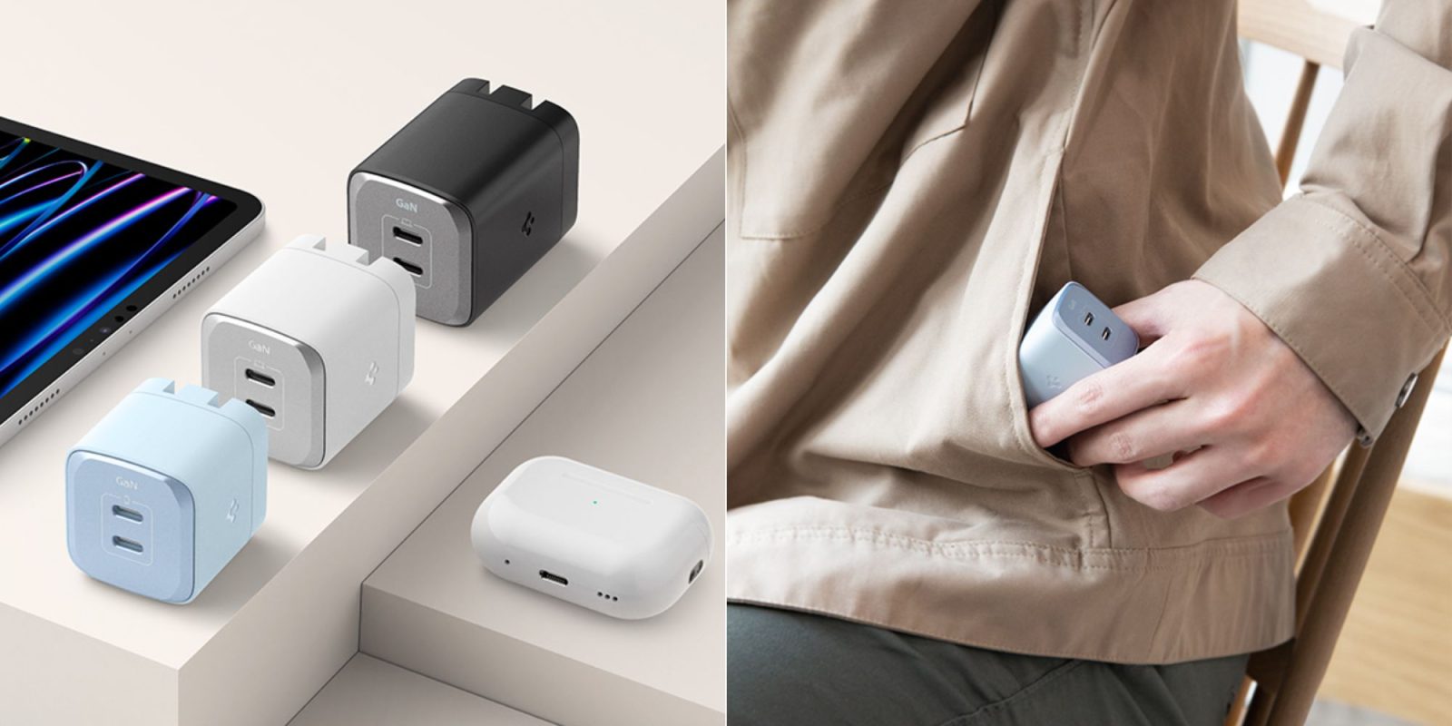 Image showing renders of Spigen's 65W GaN charger.