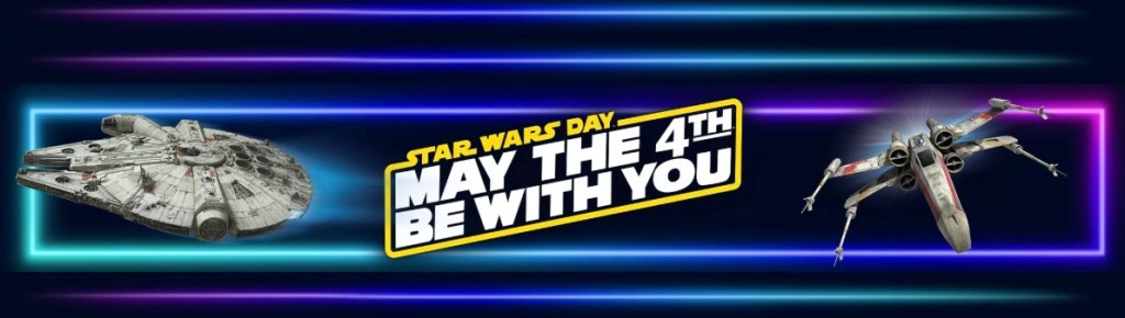 A blue and yellow text with white text