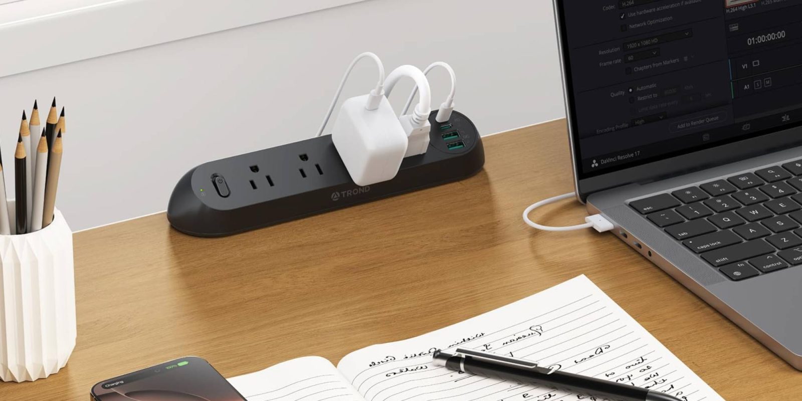 A power strip with multiple plugs on it