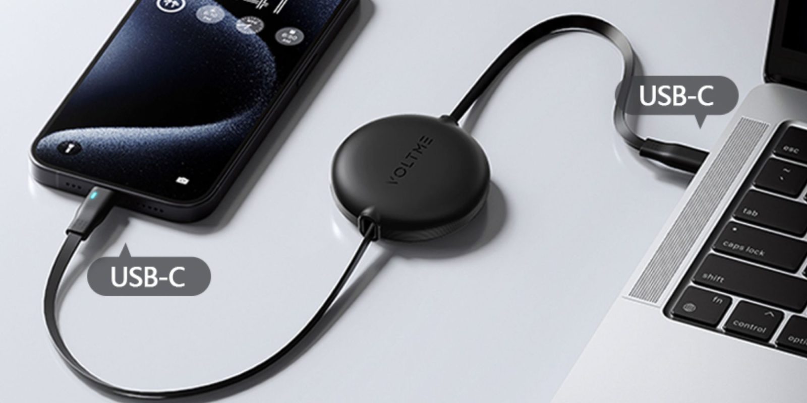 Image showing Voltme's retractable USB-C cable in black color.