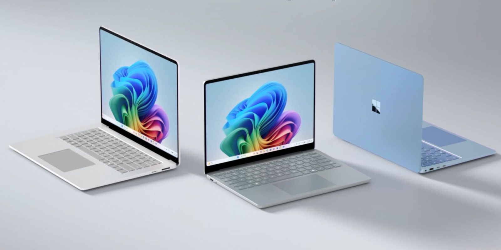 Image showing a render of Microsoft's 2025 Surface Laptops in different colors.