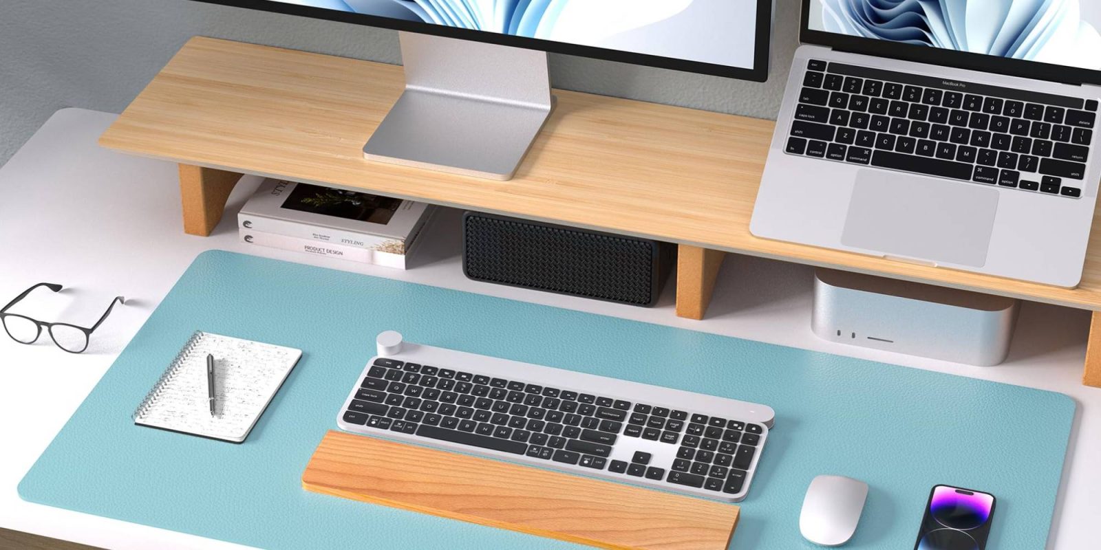 A computer on a desk