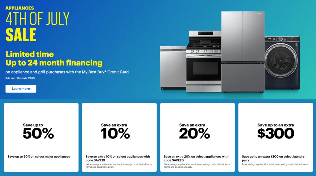 A group of appliances on a blue background