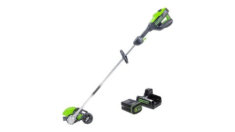 A green and black lawnmower