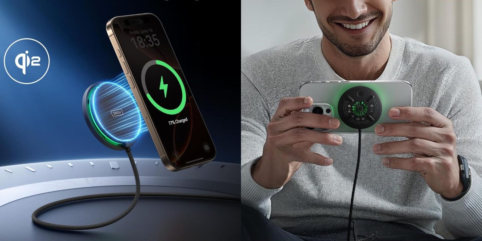 Image showing renders of INIU's 15W Qi2 charging pad.