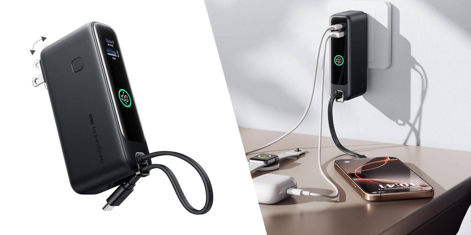 A phone charging station with a cord attached to it