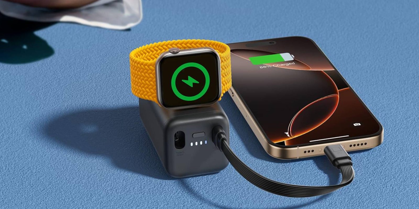 A smart watch charging on a charging station