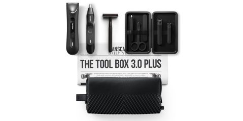 A black tool kit on a white background