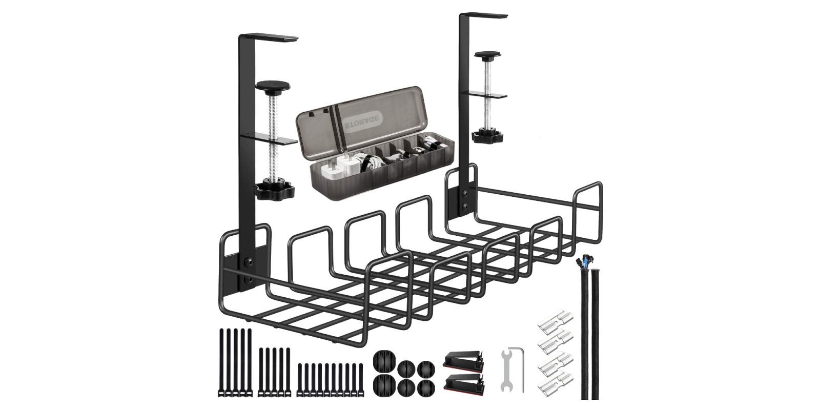 A bicycle rack with tools and parts