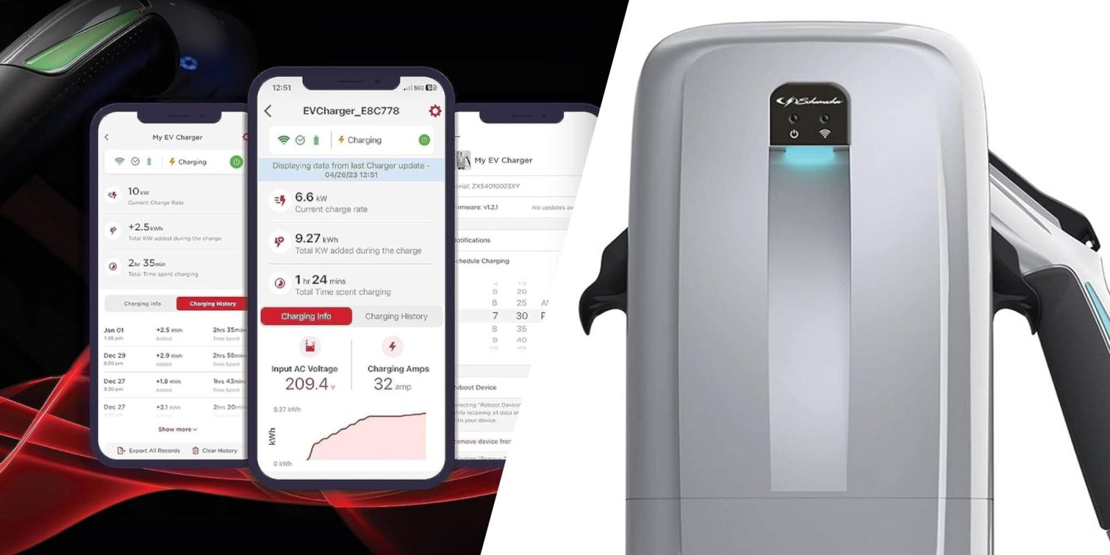 A phone and a device with a screen showing the charger