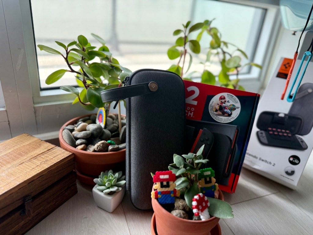 A small planter and a case on a table