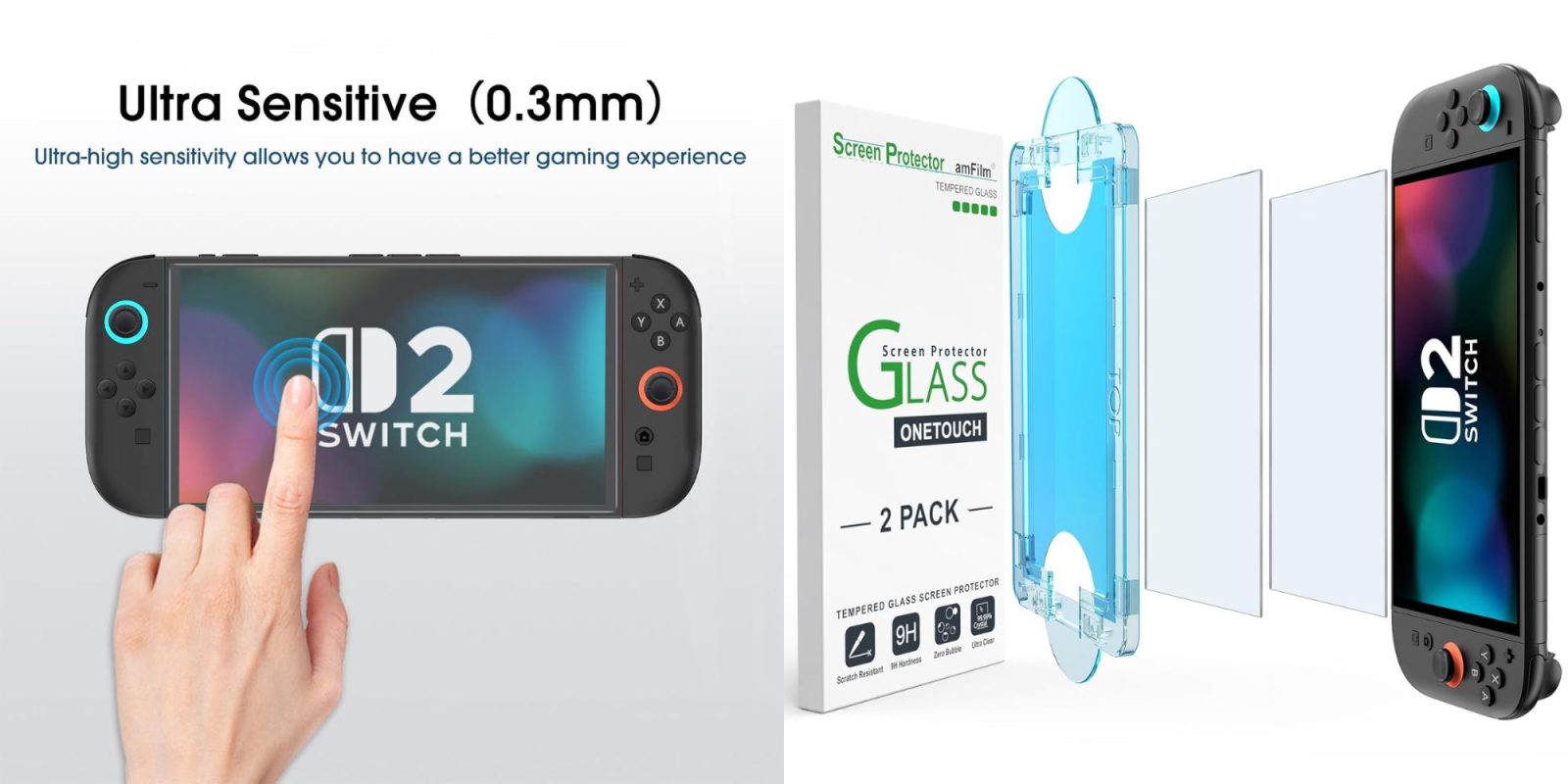 Image showing renders of amFilm Switch 2 screen protectors.