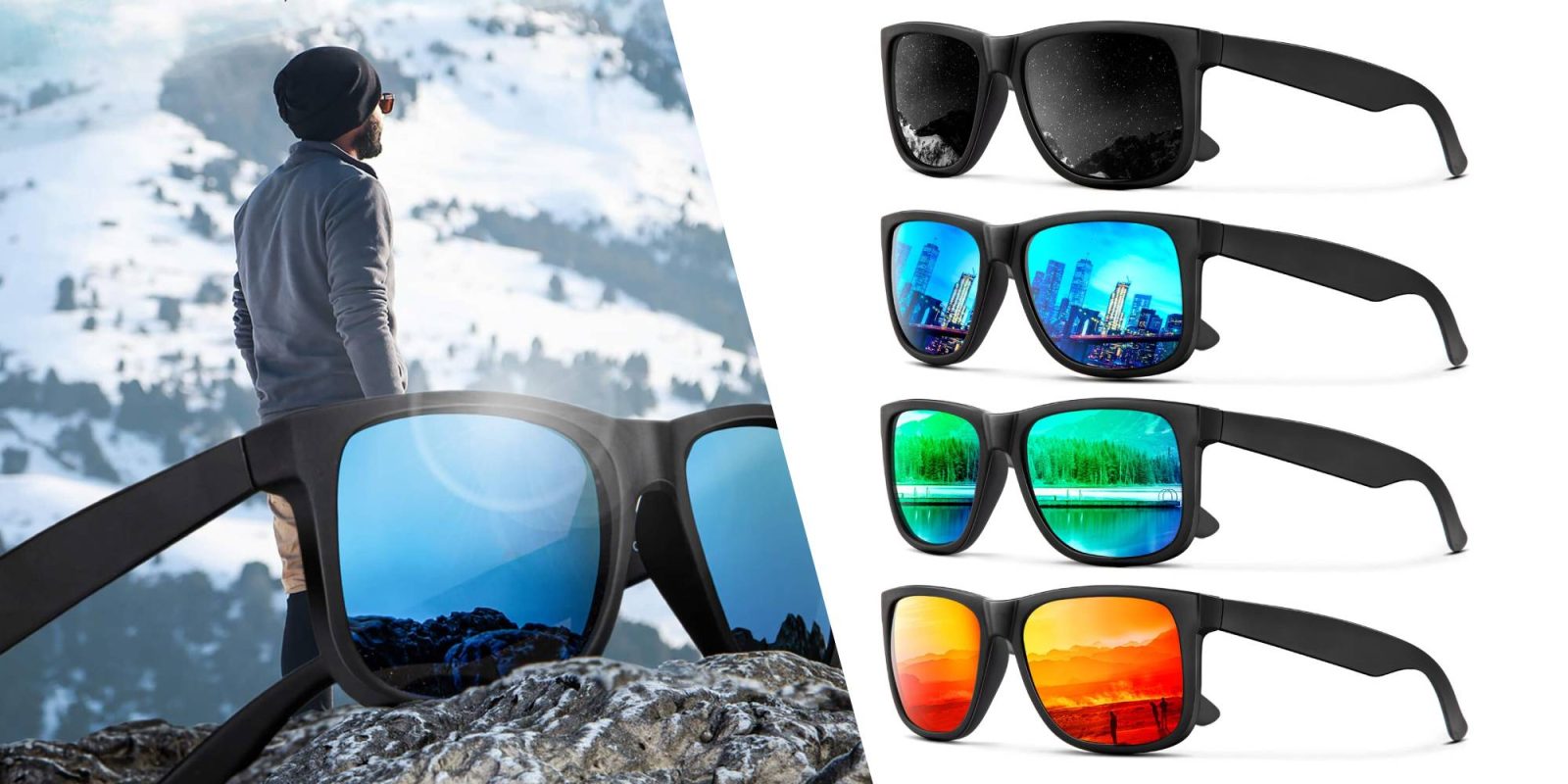 A collage of different sunglasses