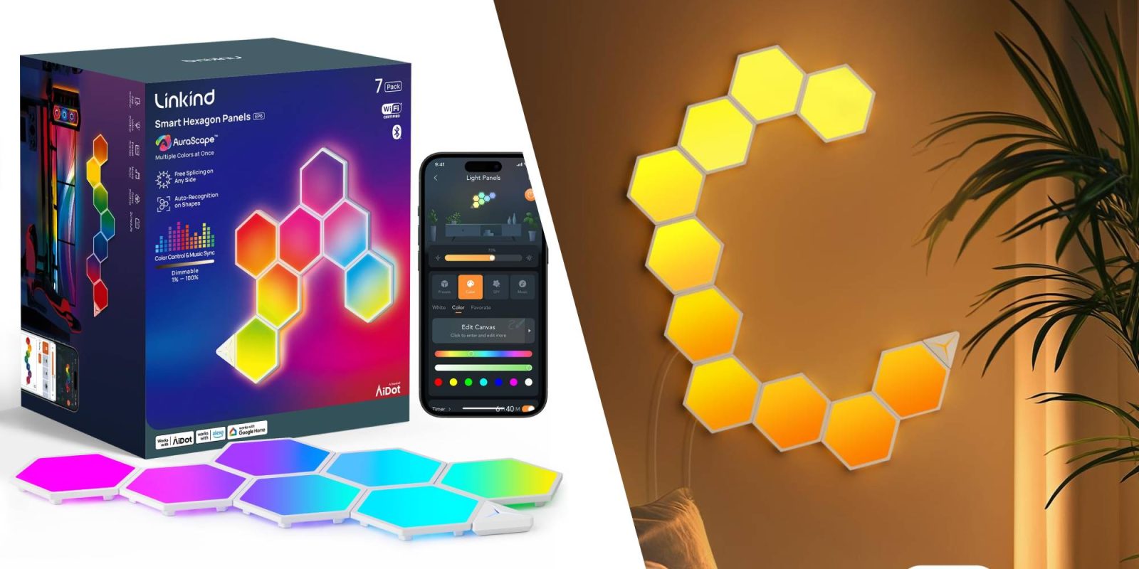 A cell phone next to a box and a hexagon shaped puzzle