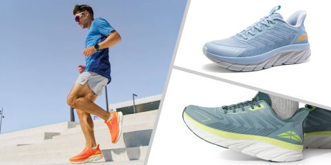 A man running up stairs