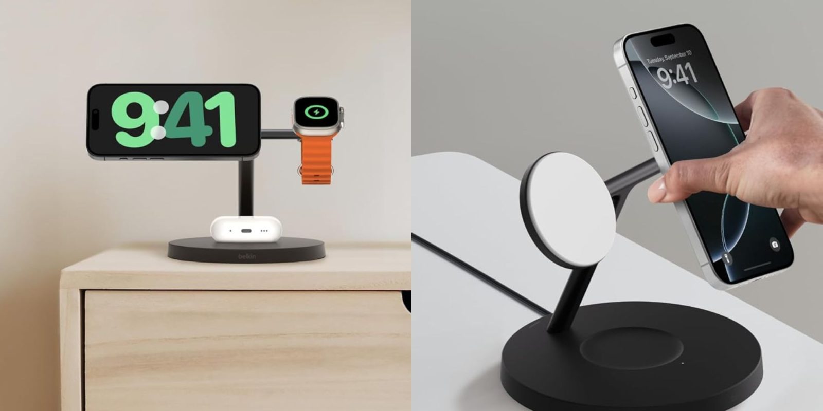 Image showing renders of Belkin's 3-in-1 Qi2 BoostCharge station.
