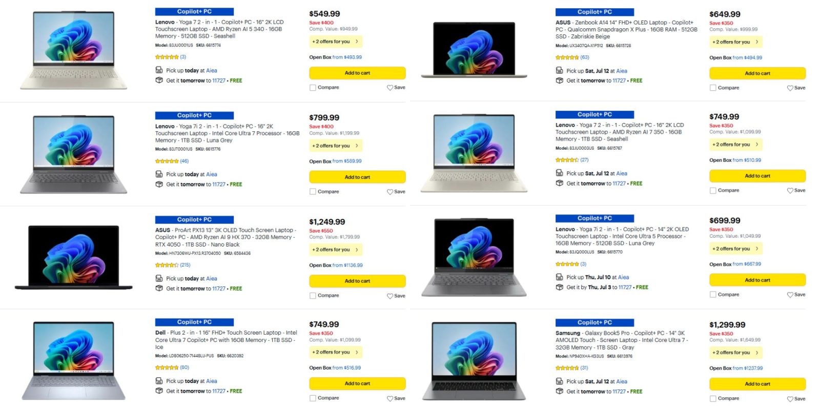 Image showing discounted listings of Best Buy's Copilot+ PC sale.