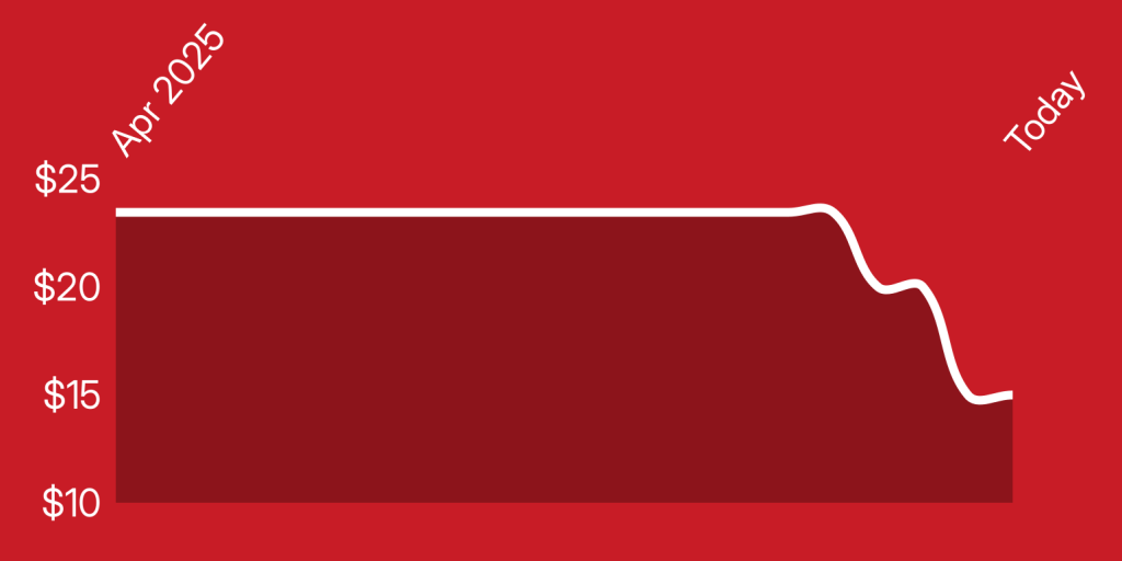 A red rectangular object with white lines