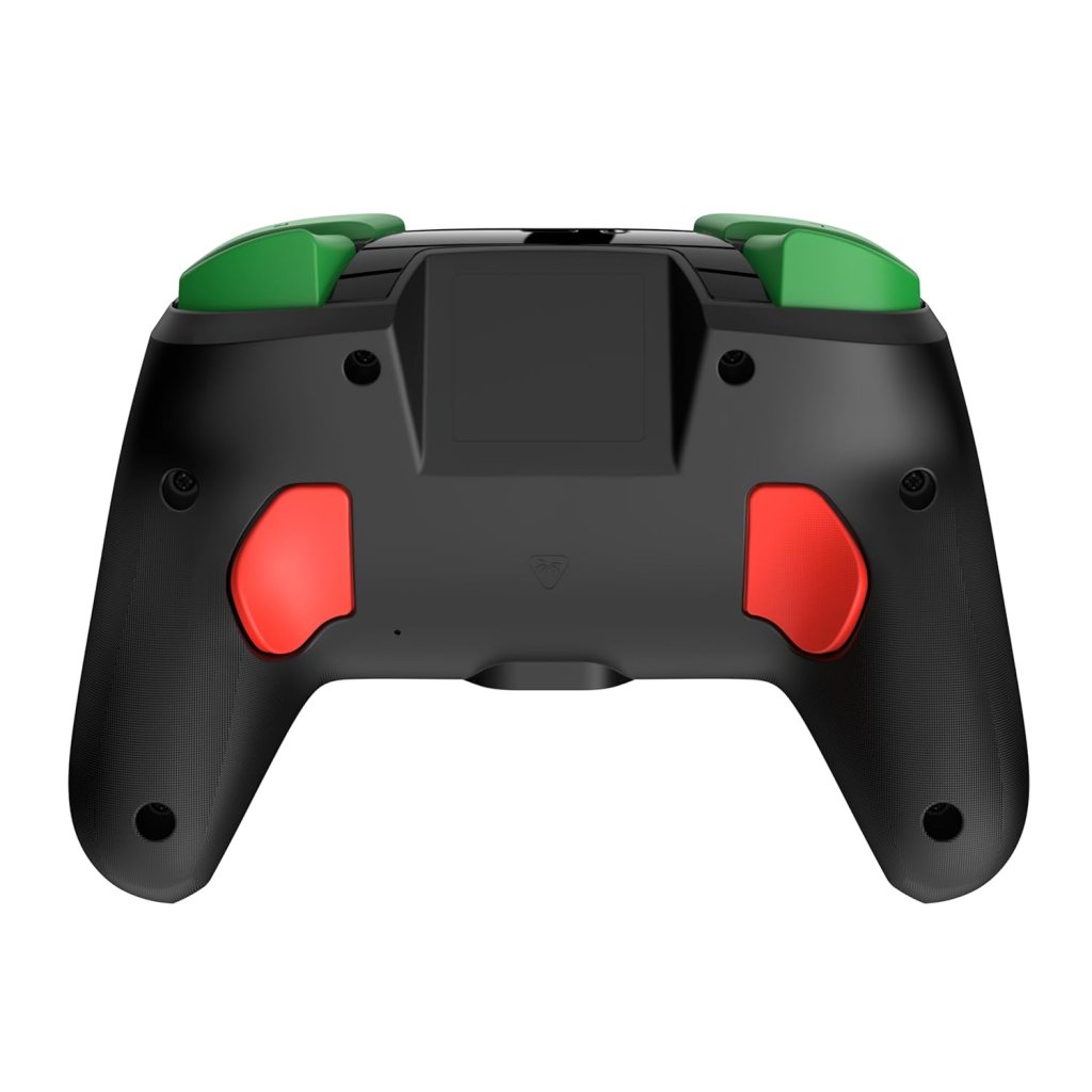 A black and green video game controller
