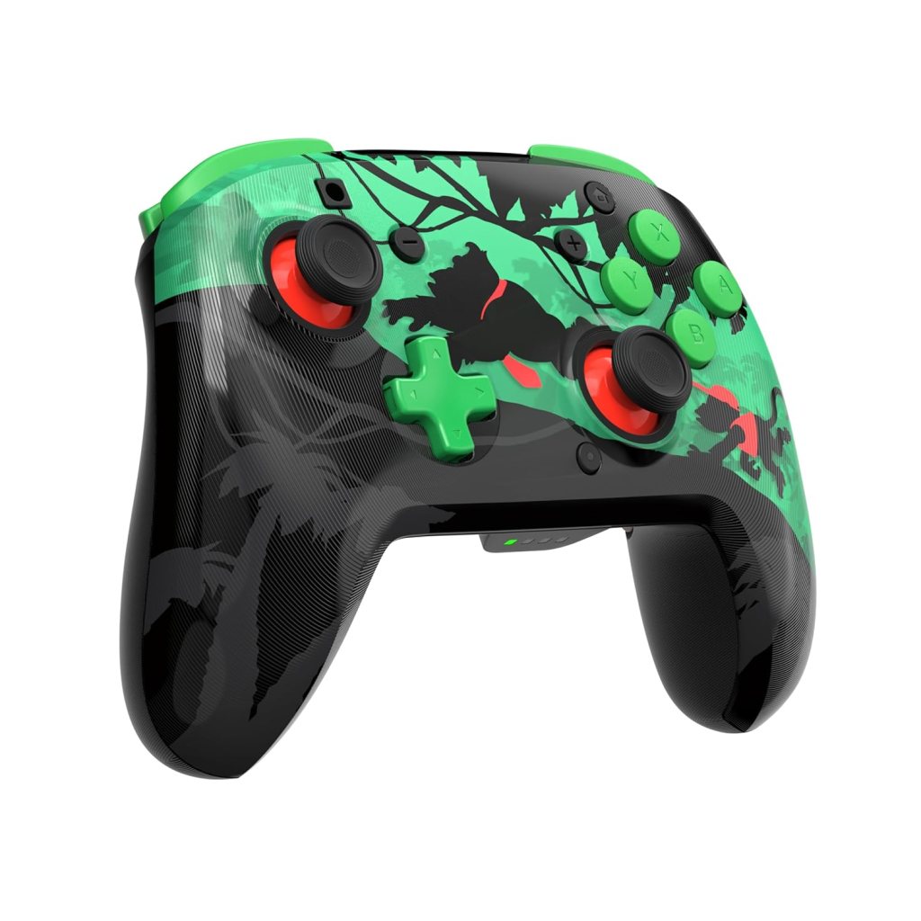A green and black video game controller