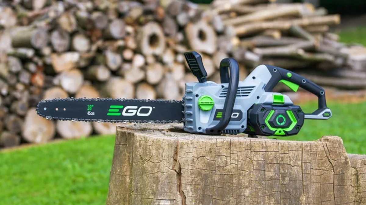 A chainsaw on a tree stump