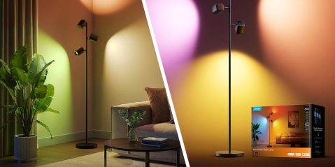 A collage of a lamp in a room