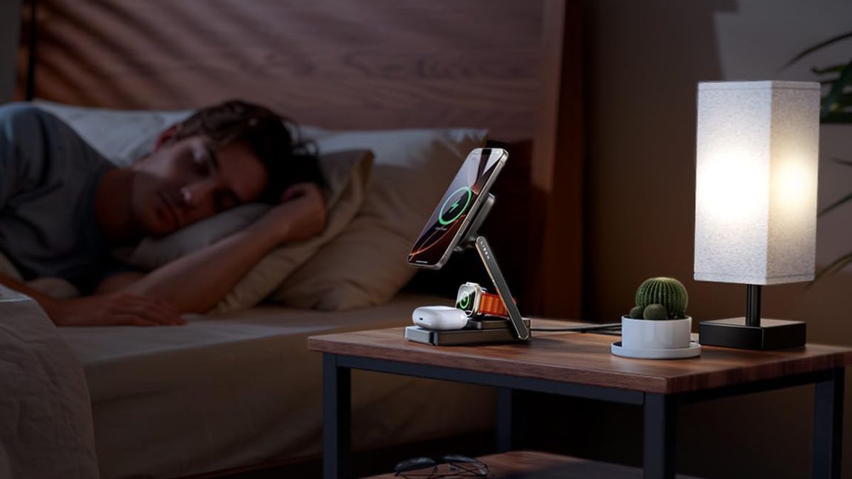 A phone on a charging stand