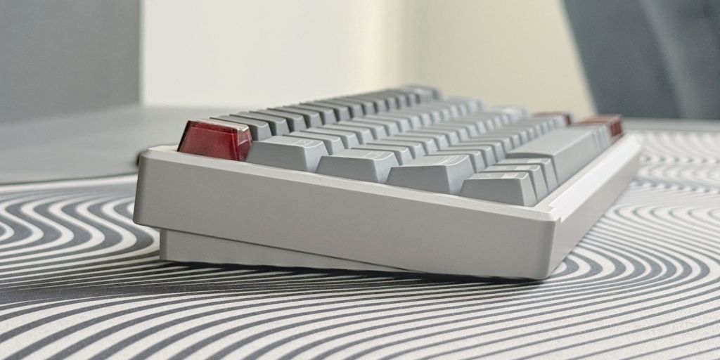 A keyboard on a table.