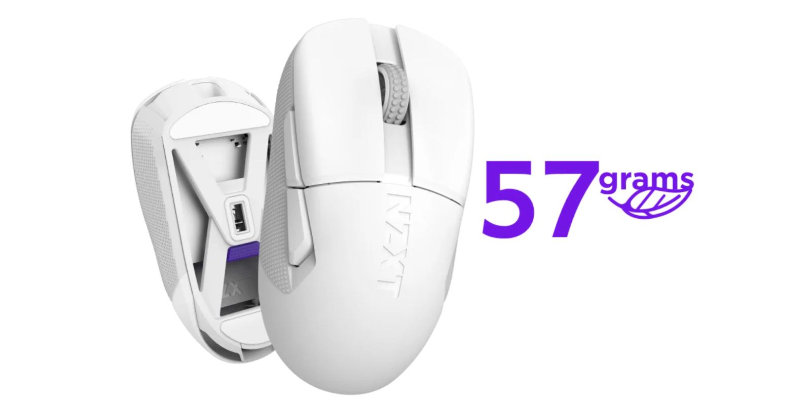 Image showing a render of NZXT's Ergo Elite wireless gaming mouse in white.