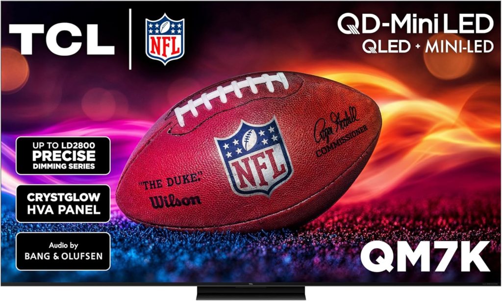 A television screen with a football