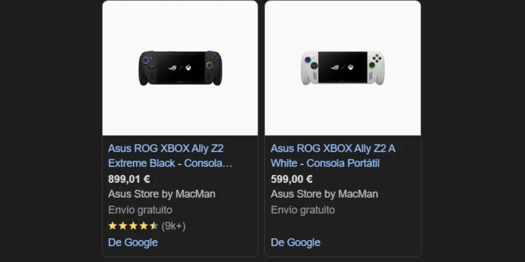 Image showing a screenshot of leaked Xbox ROG Ally and Ally X listings.