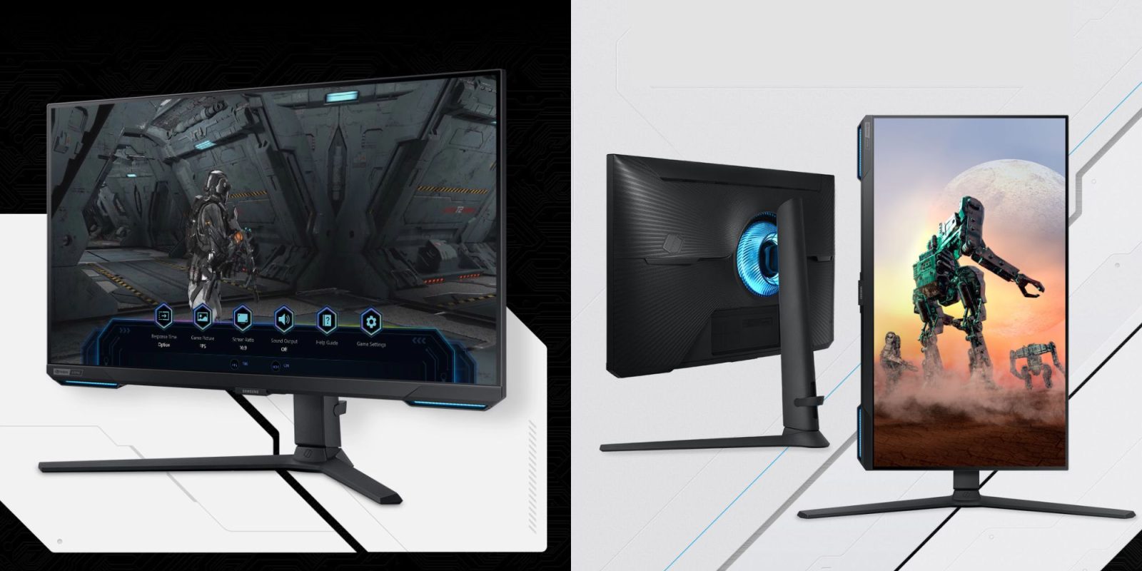 Image showing renders of Samsung's Odyssey G70B 4K gaming monitor.