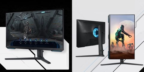 Image showing renders of Samsung's Odyssey G70B 4K gaming monitor.