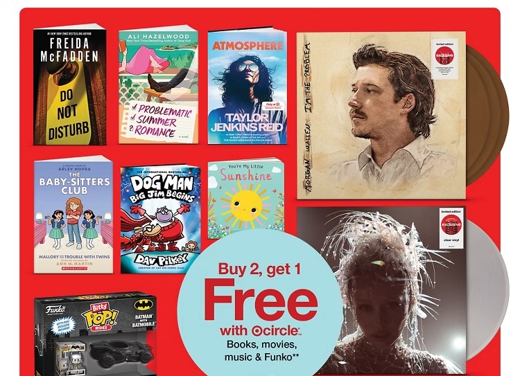 A collection of books on a red background