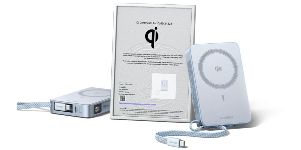 A white rectangular device with a white frame and a black text