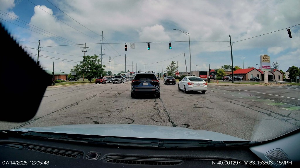 A traffic light on a road