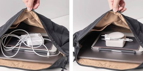 A laptop and charger in a bag