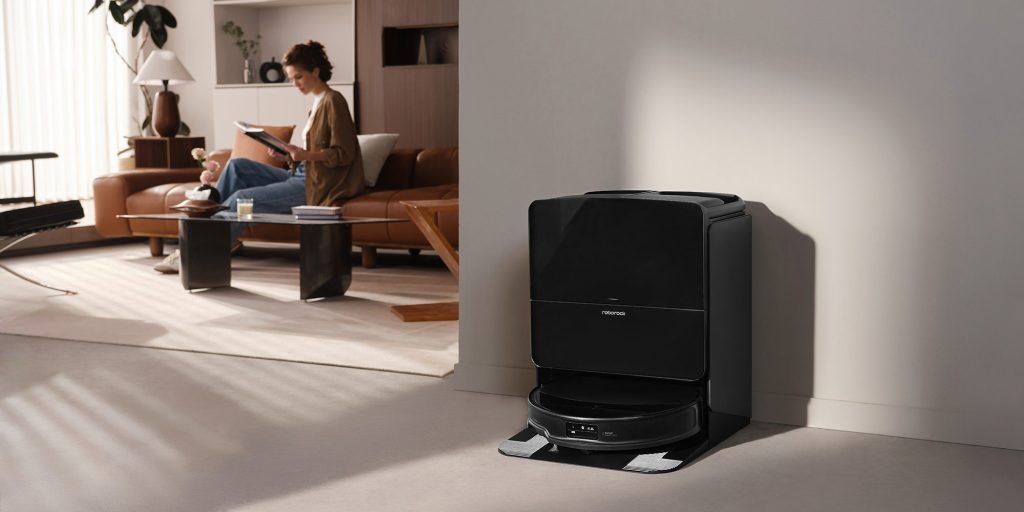 A robot vacuum cleaner in a living room