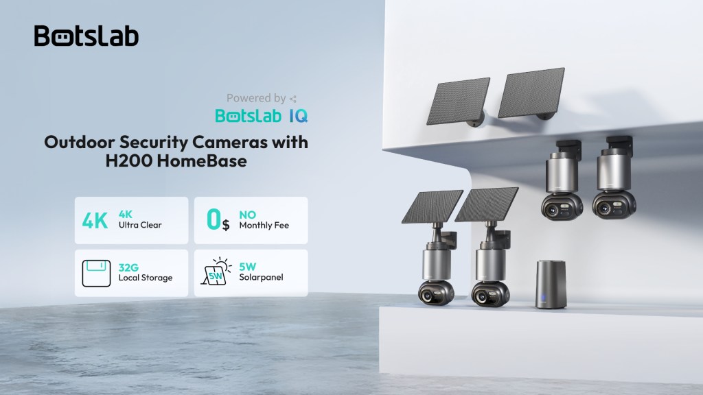 A group of cameras with solar panels